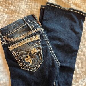 Rock Revival Dark Blue Boot Cut Jeans with Embroidered Back Pockets